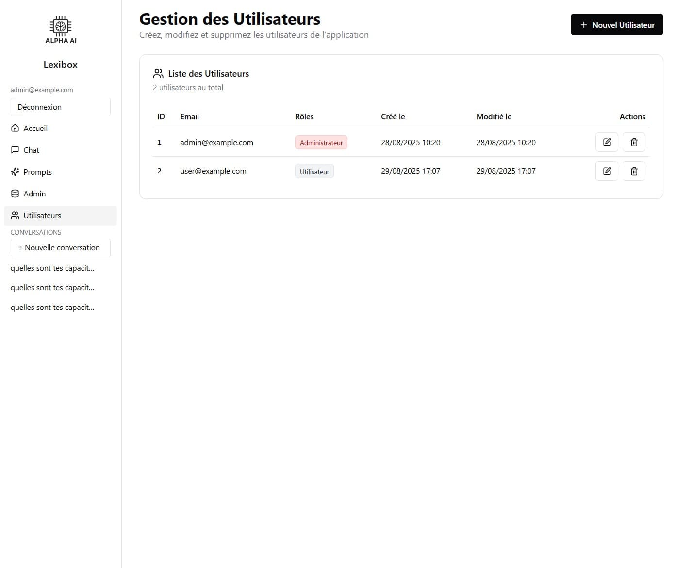 Gestion des utilisateurs dans Lexibox